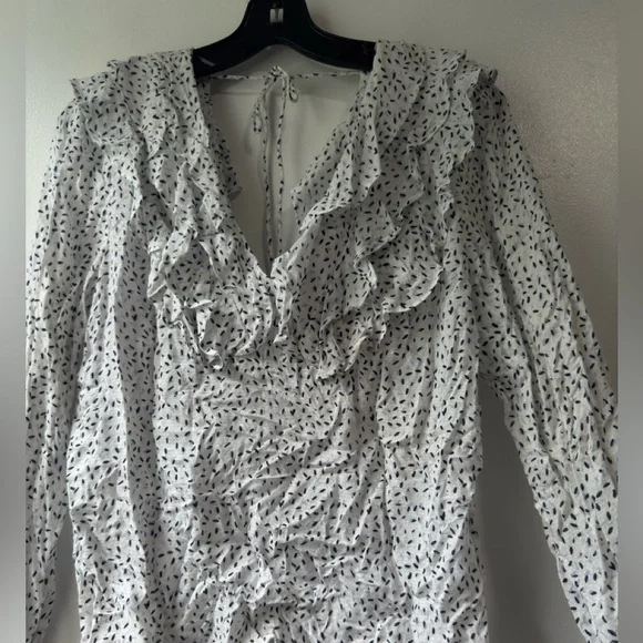 Anthropologie Hutch White Blue Open Back Smoke Ruffled Blouse - Picture 7 of 11